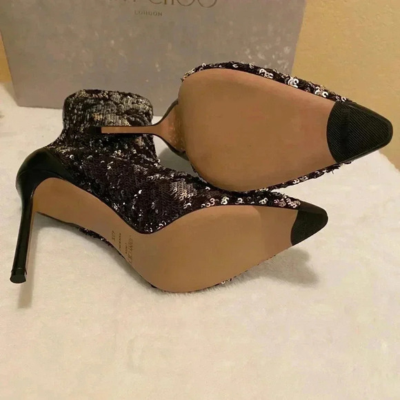 Jimmy Choo Sz 10 1/2 Ricky 100 black/silver Sequence Booties - Picture 7 of 9